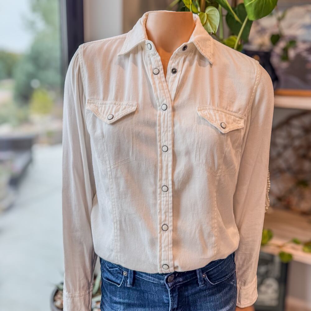 Barn Fly Trading, 100% Cotton White Western Snap Button Shirt, Women's Medium - Picture 11 of 11